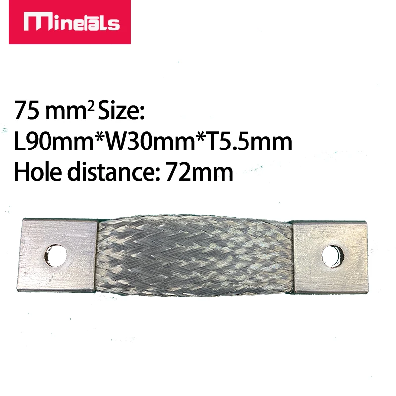 72mm Flexible Bus Bar Plated Copper Braided Strap Busbar M4 M6 M8 M10 Connector Battery Band 35mm2 50mm2 75mm2 140A 200A 400A