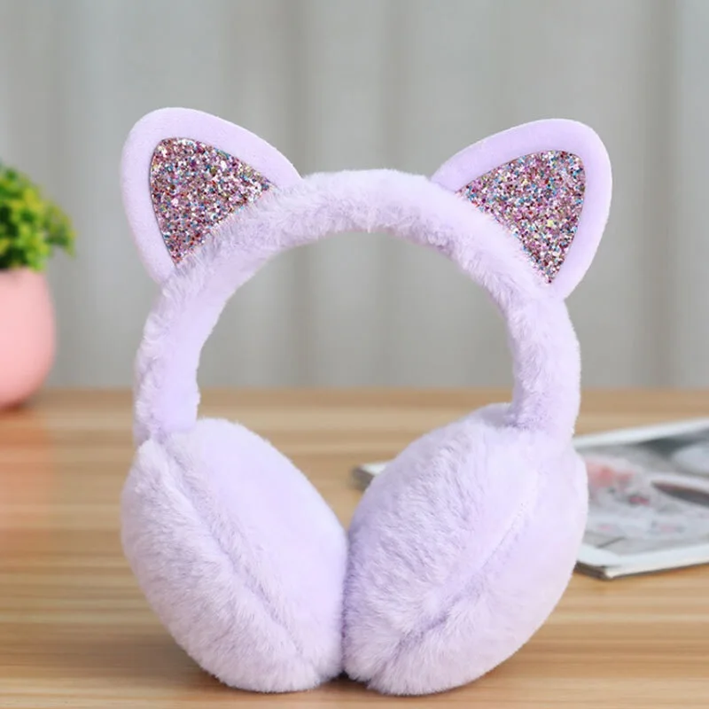 

Lovely Women Girl Fur Winter Ear Warmer Earmuffs Cat Ear Muffs Earcap Glitter Sequin Earmuffs Headband Soft Fluffy Earcap