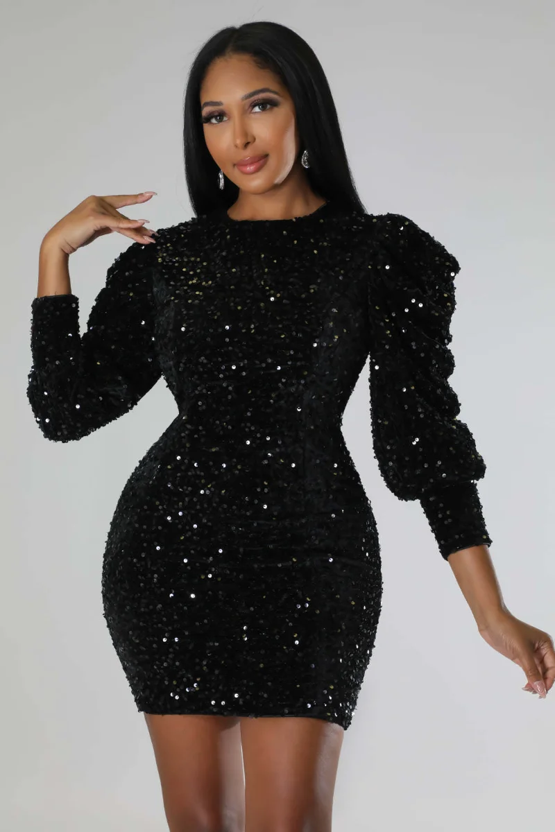 

KEXU модное облегающее мини-платье-карандаш с круглым вырезом и длинными рукавами-фонариками, женское платье для выпускного вечера, ночная Клубная одежда, платья