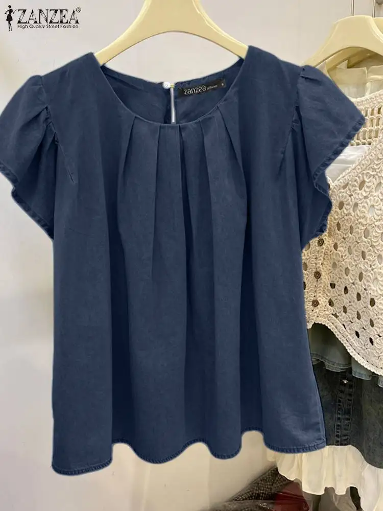 Блузка ZANZEA Женская Повседневная плиссированная с круглым вырезом модная