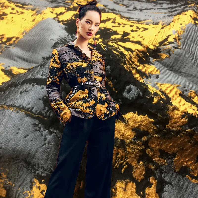 

Yarn-dyed Jacquard Fabric Graffiti Dress Windbreaker Clothing Fabrics Diy Sewing Fashion Design Wholesale Cloth by the Meter