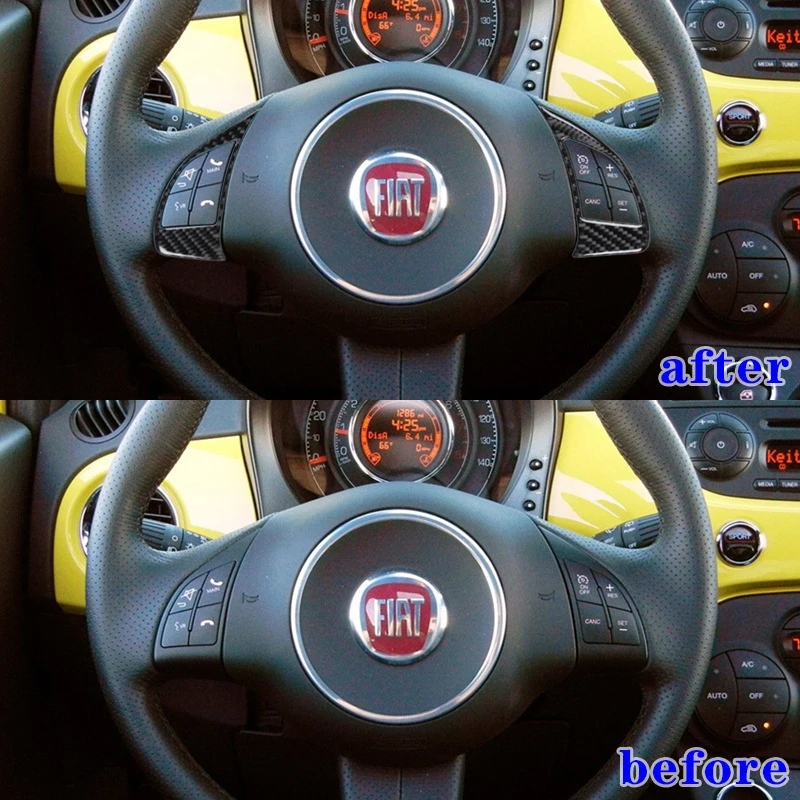 Фото Для Fiat 500 ABARTH 595 2010-2015 автомобильный руль, крышка кнопки, декоративная наклейка, модификация в углеродном стиле, аксессуары №2