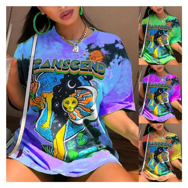 

Y2k Print T-shirt Women Oversize Tshirts Loose Tie Dye Graphic Tee Summer Short Sleeve O-neck Tops Fashion Y2k Aesthetic Clothes