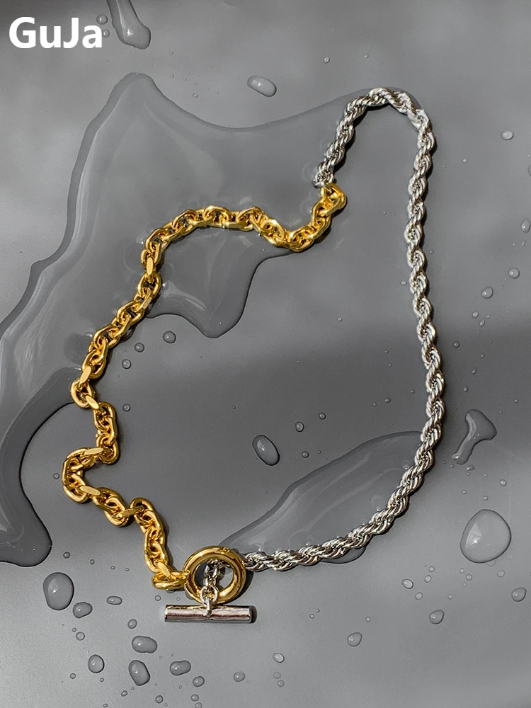 

Popular Style One Layer High Quality Brass Splicing Silver Plated Gold Color Chain Necklace For Women Girl Party Gift Hot Sale