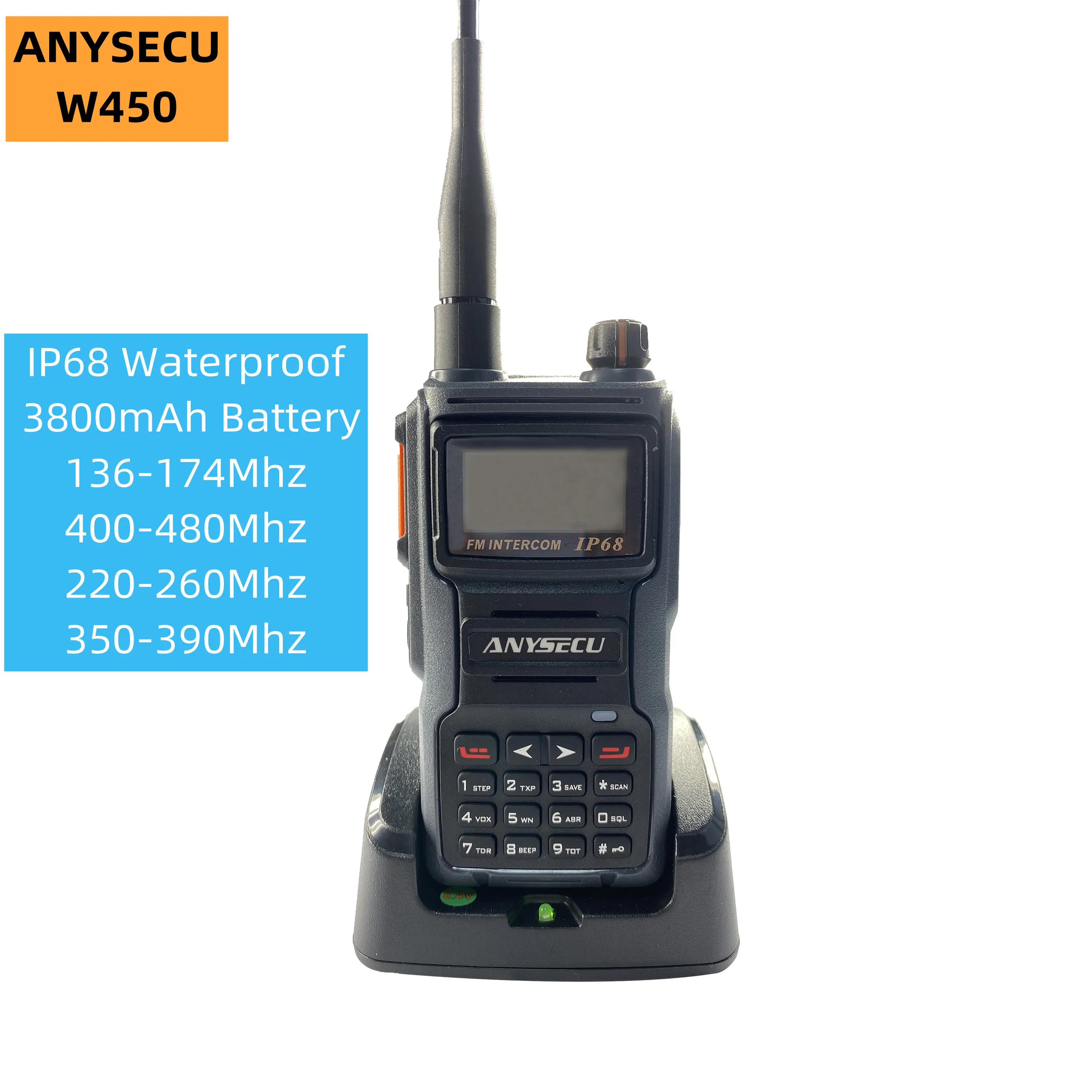 New ANYSECU W450 IP68 Waterproof UHF/VHF Dual Segment Analog Handheld Walkie Talkie 3800mAh One key To Frequency Radio