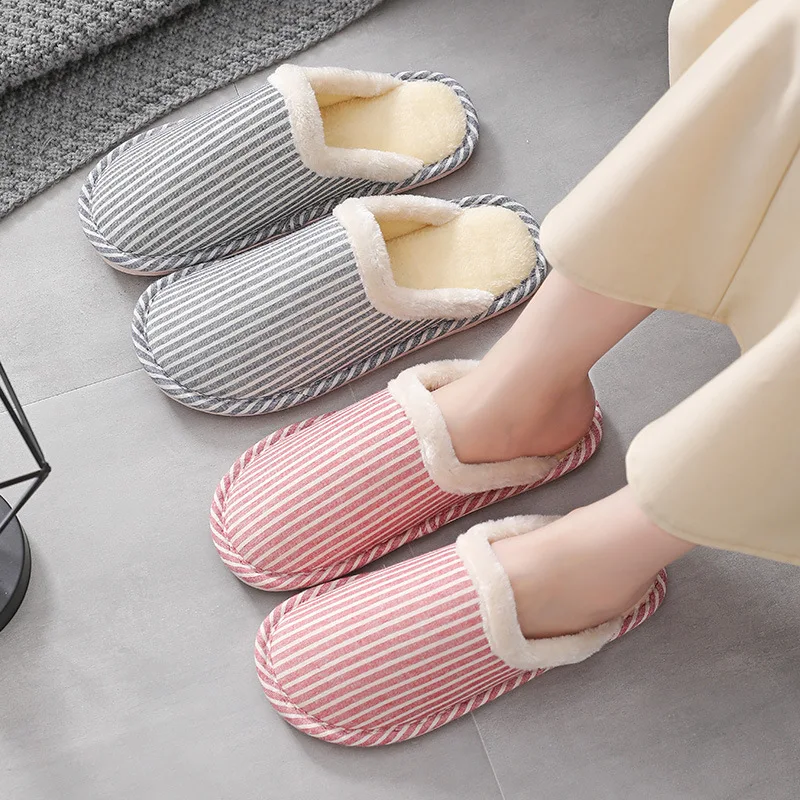 

Cotton Women Slippers Warm Home Autumn and Winter Indoor Non-slip Soft Comfort Warmth Month Shoes Simple Plush Half-pack Slipper