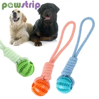 dog interactive chewing toy pet bite resistant cotton rope toys with rubber ball dogs molar tooth cleaning toy leaking food ball