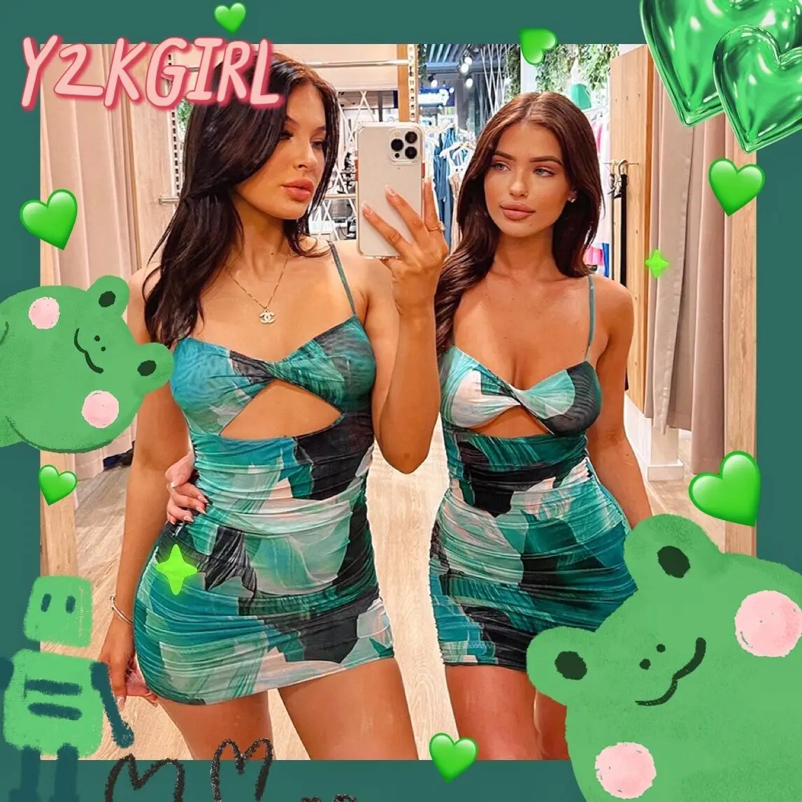 

Y2KGIRL Tie Dye Hollow Out Dress For Women High Waist Deep Green Mini Dresses Sleeveless Sexy Fashion Elegant Female Clothing