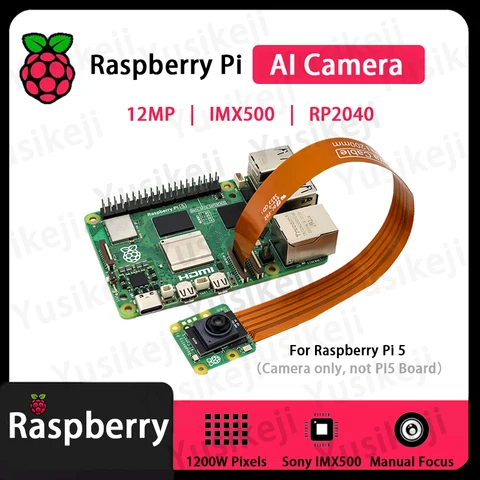 Official Raspberry Pi AI camera, Sony AI Camera , 12MP, IMX500 intelligent vision sensor, Manual focusing , Pi Camera