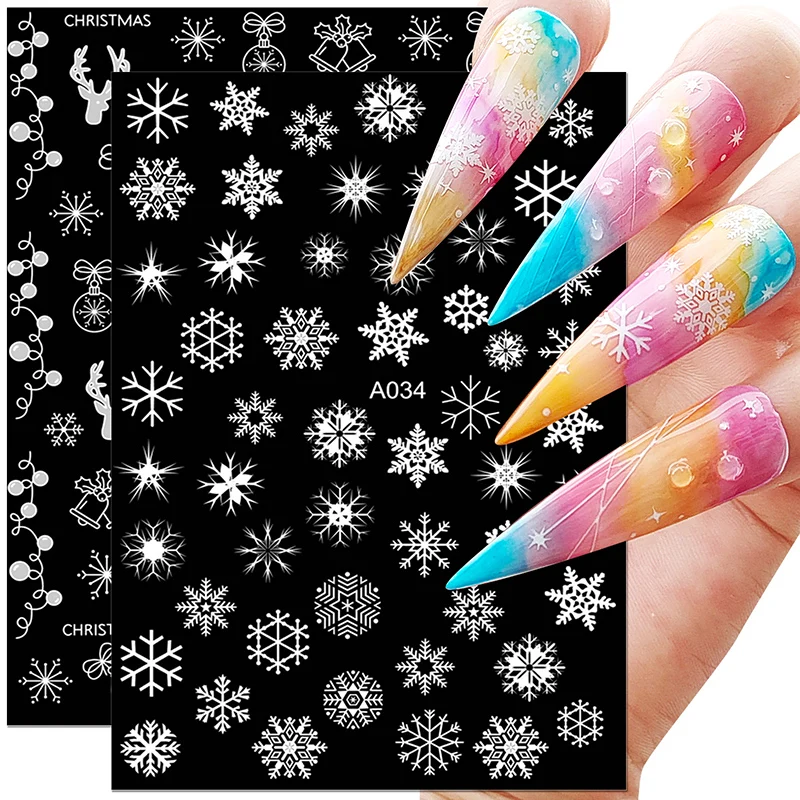 

Christmas Nail Art Sticker White Geometry Snowflake Christmas Snowman Winter Nail Decals Self-Adhesive DIY Manicures Decorations