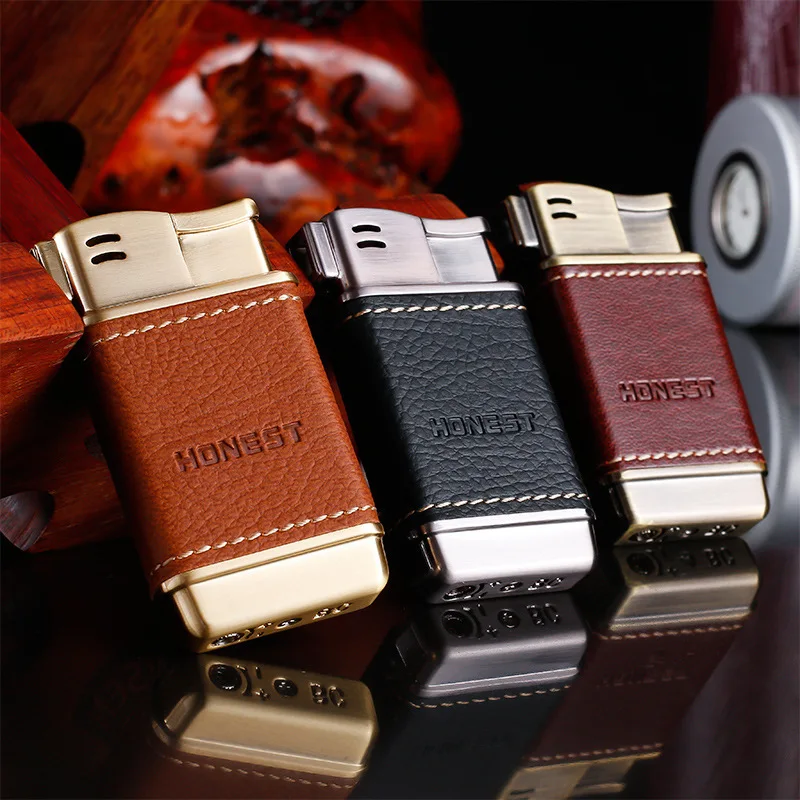 New Personalized And Creative Multi-Function Pipe Cigar Lighter Leather Metal Oblique Fire Design Lighter Gift For Men