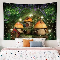 tapestry dreamy forest light mushroom house flower psychedelic bohemian wall hanging child room home decor wall carpet tapestrie