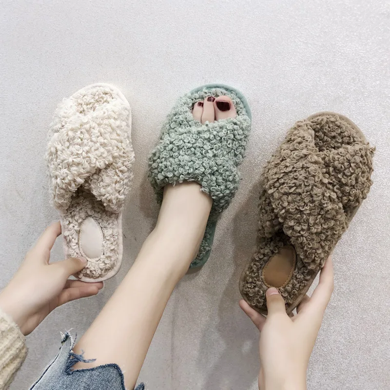 

Shoes Woman 2022 Low Female Slippers Fur Flip Flops Flock New Flat Plush Massage Rome PVC Basic Slides Fabric Shoes Womens Slipp