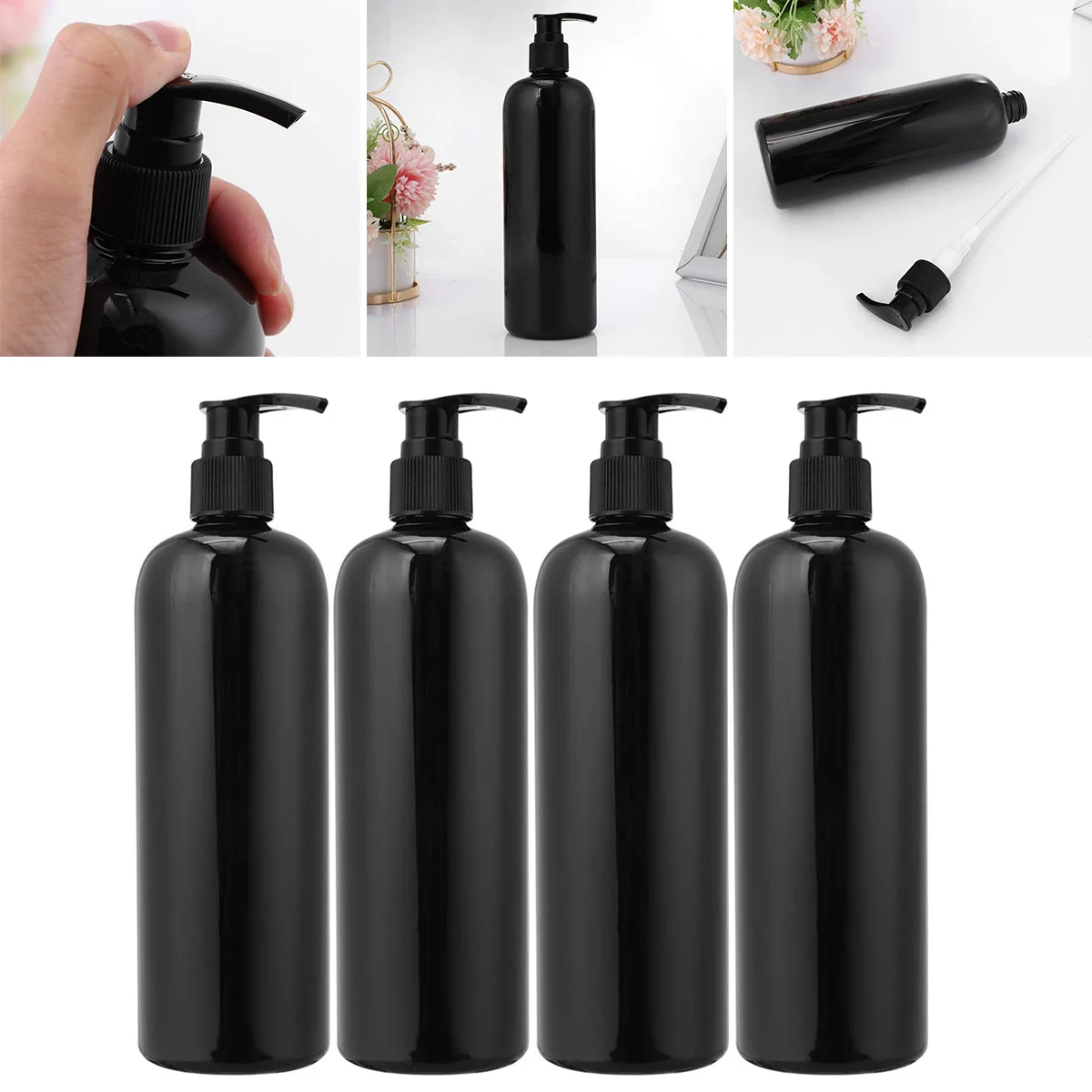 

PET Pump Bottle With Pump 21.5x6.5x6.5cm 4Pcs 500ml Black Bottle Dispenser Empty Soap For Bathroom Kitchen Durable