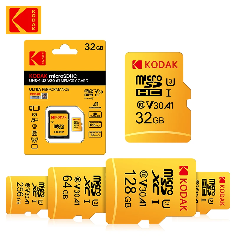 Карта памяти Kodak высокоскоростная карта 100 МБ/с. 32 Гб A1 класс 10 Micro SD 64 128 ГБ V30 U3