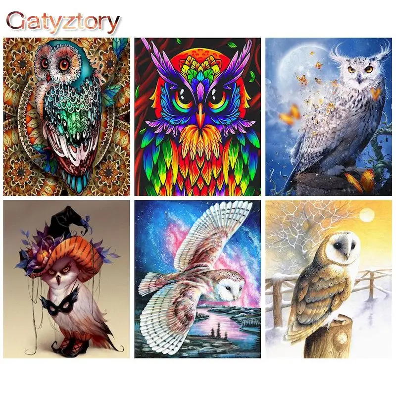 

GATYZTORY 60×75cm Animal Painting By Numbers colorful owl Canvas Drawing Handpainted Kits Acrylic Paints Home Decor Wall Artwork