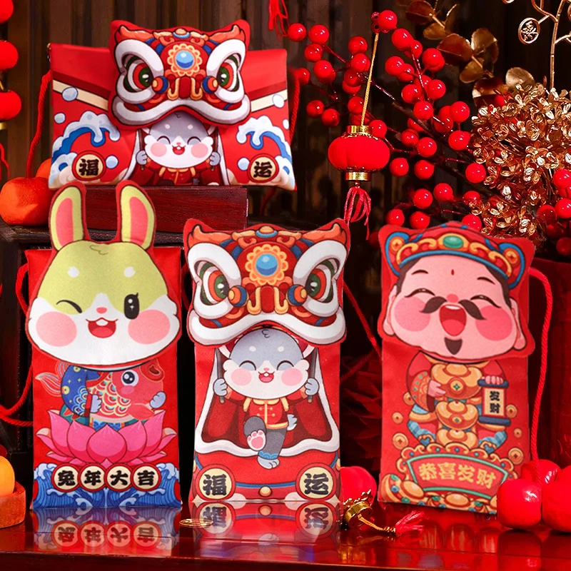 

Kawaii Red Envelope Chinese New Year 2023 Rabbit Decorations Purse Spring Festival Children Gifts Red Pocket Cartoon Handbags