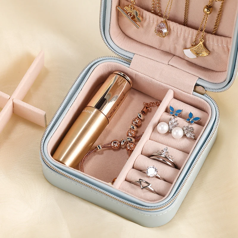 Portable Jewelry Box Zipper Leather Storage Organizer Jewelry Holder Packaging Display Travel Jewelry Case Gift Boxes for Women