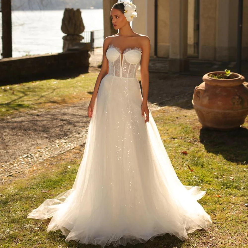 

Charming A Line Wedding Dresses Sexy Lace Sweetheart Bridal Gowns with Jacket Ruffles Backless Floor Length Vestidos De Mariee