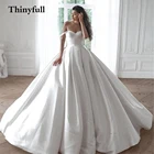 Атласное длинное пляжное свадебное платье А-силуэта, свадебные платья без рукавов с открытыми плечами на шнуровке в стиле бохо, свадебные платья принцессы, платье невесты, платья