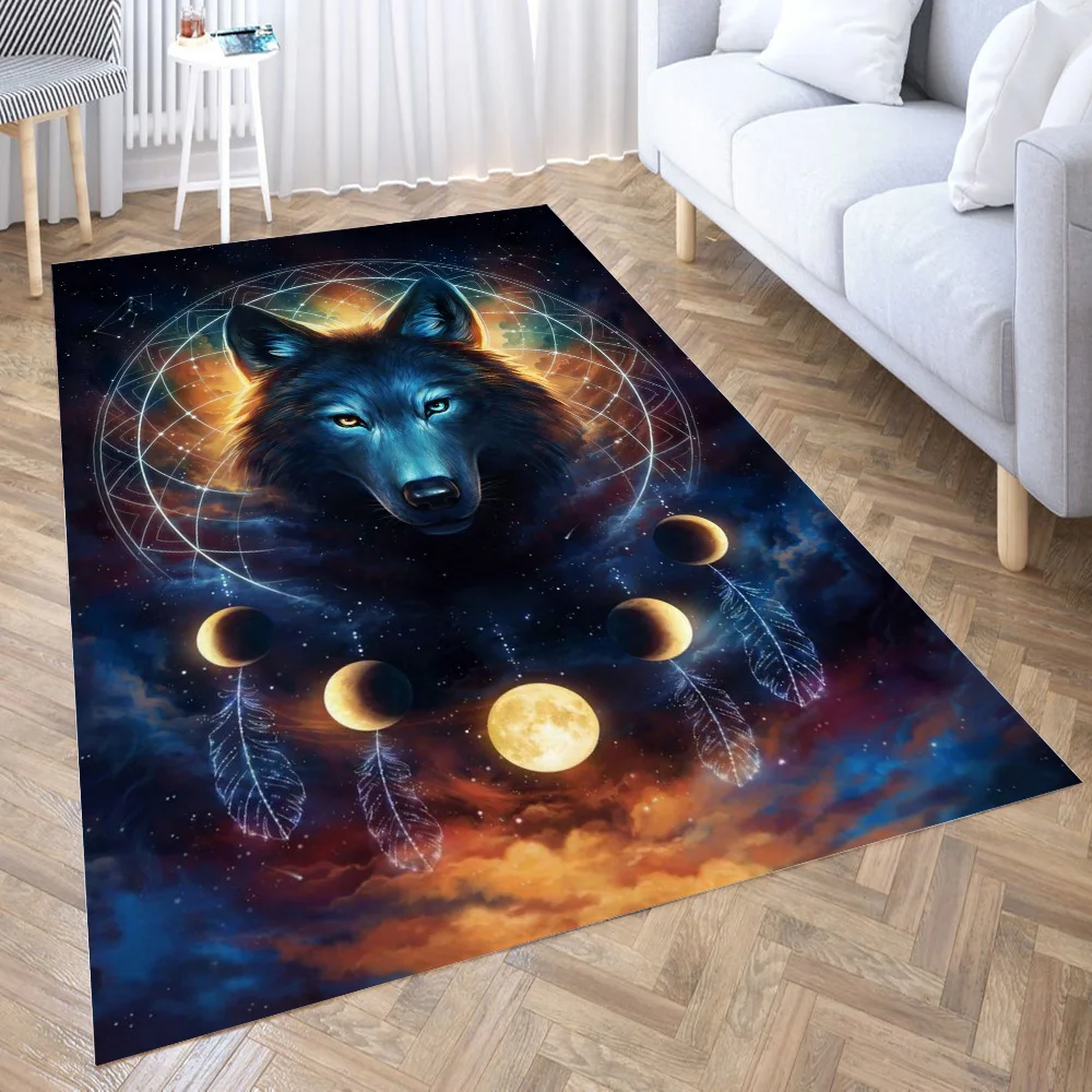 

Dream Catcher Wolf Carpet for Living Room Rug Children Bed Room Floor Carpets Window Bedside Home Decor Rugs Mat