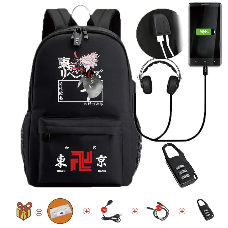 

Anime Tokyo Revengers Harajuku Print Waterproof Bookbags Laptop Rucksack Travel USB Backpack Large Capacity Mochila For School
