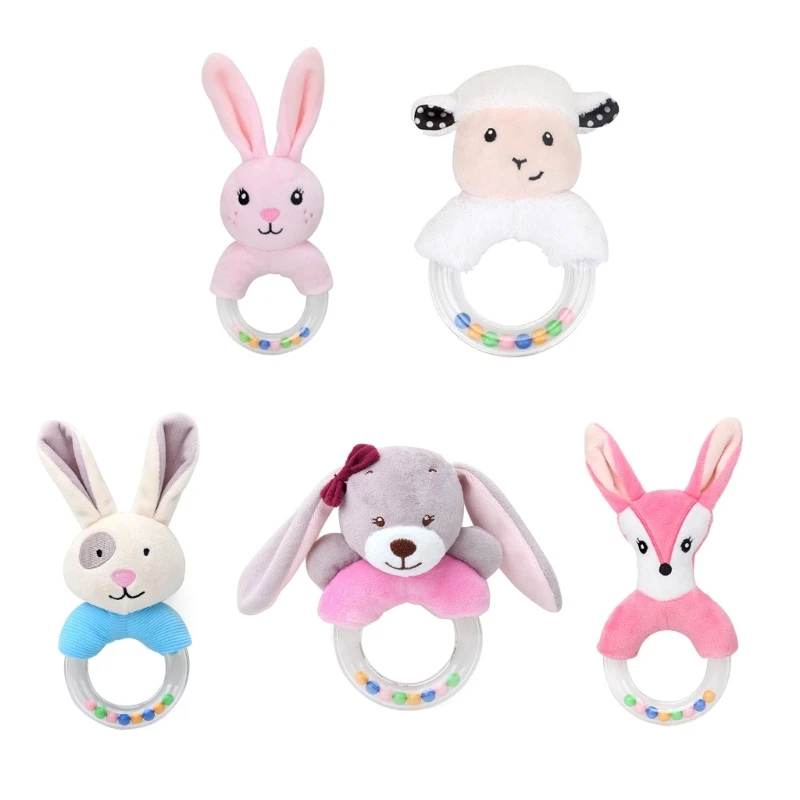 

Baby Teether Plush Toy Cartoon Rattle Handbell Infant Teething Gift Gym Toy