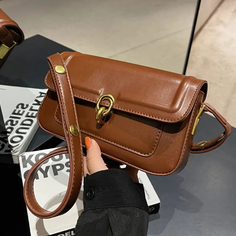 Fashion Vintage Small PU Leather Shoulder Bags for Women 2023 New Trend Female Branded Trending Crossbody Bag Underarm Handbag