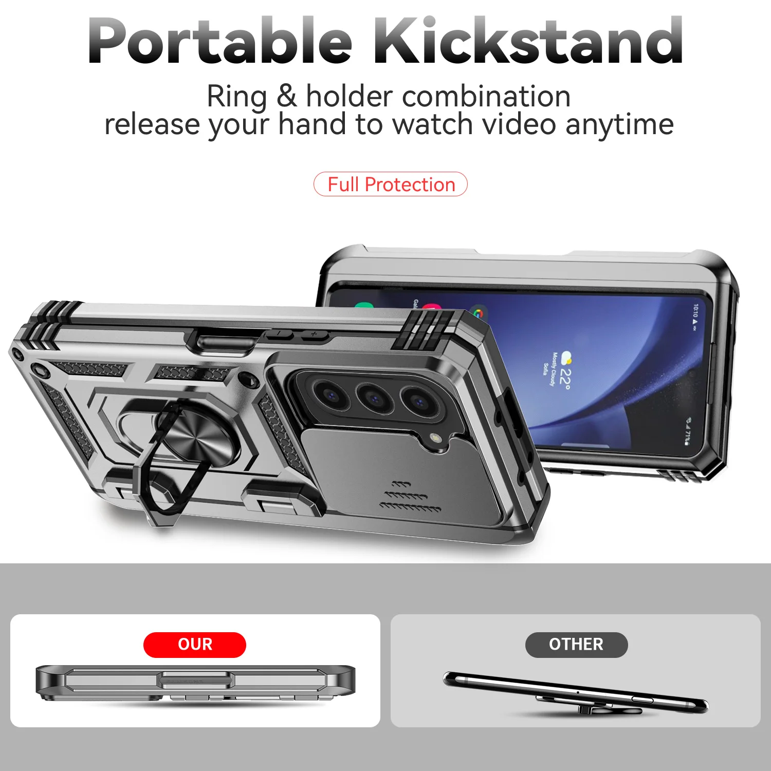 wstrząsoodporne etui na telefon Samsung Galaxy Z Fold4 Fold5 Fold6 Slide Push Window Lens Protection Back Cover with bracket