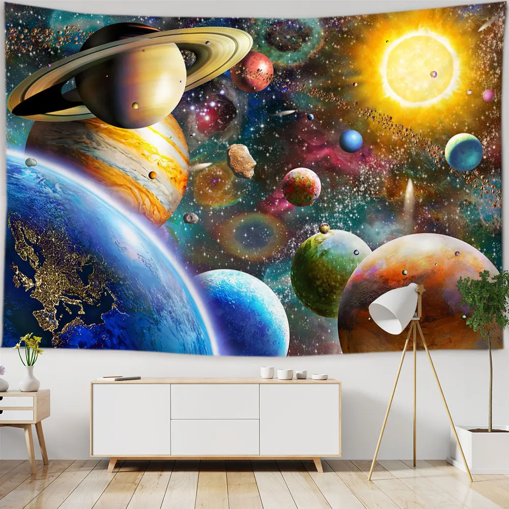 

Cosmic Planet Decoration Tapestry Boho Hippie Wall Hanging Psychedelic Starry Sky Tapestry Aesthetic Room Decor Background Cloth