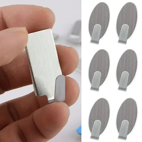 

New Arrival 6Pcs/Lot White Stainless Steel Glass Hooks Adhesive Door Wall Hanger Home Kitchen