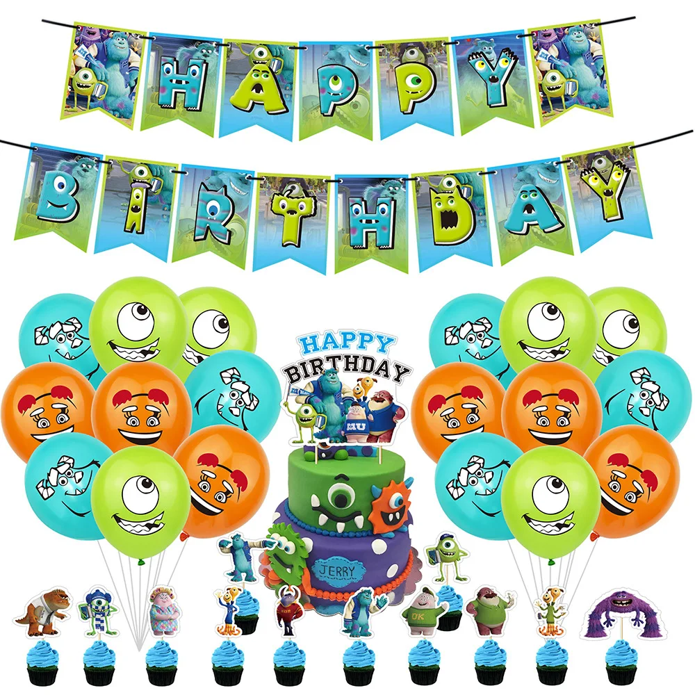 

1Set Monster Theme Birthday Party Supplie Includes Banner Cake Topper Cupcake Topper Balloon for Boy Birthday Party Decoration