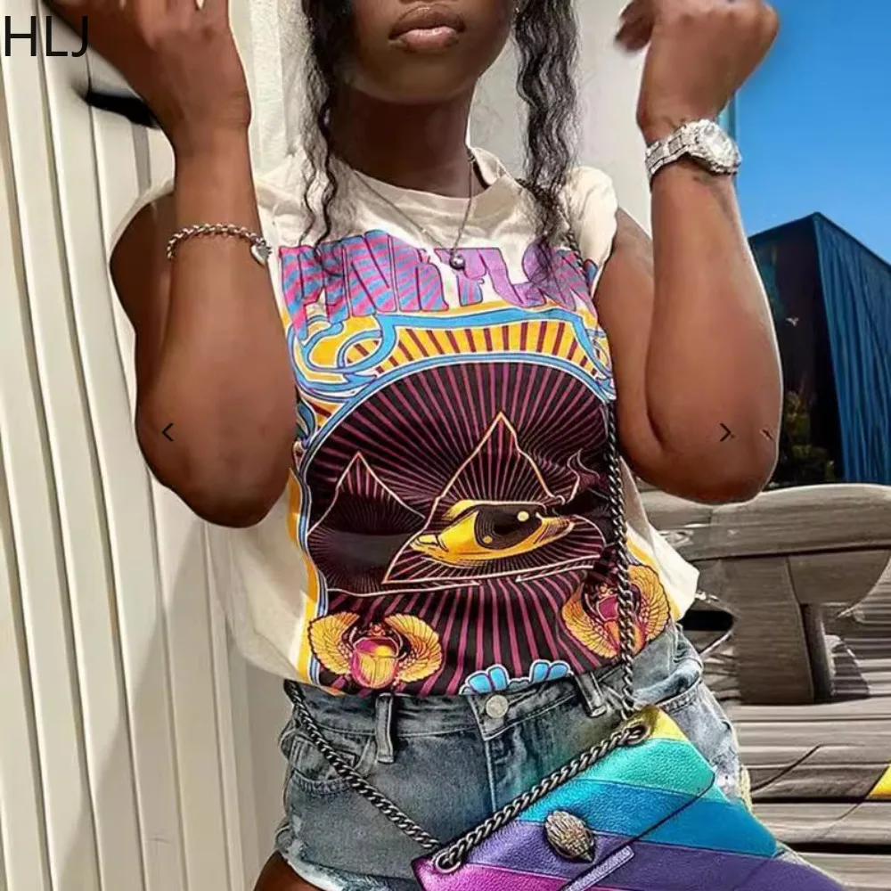 HLJ Мода Y2K Тенденция Уличная одежда Женские узорные футболки с круглым вырезом и