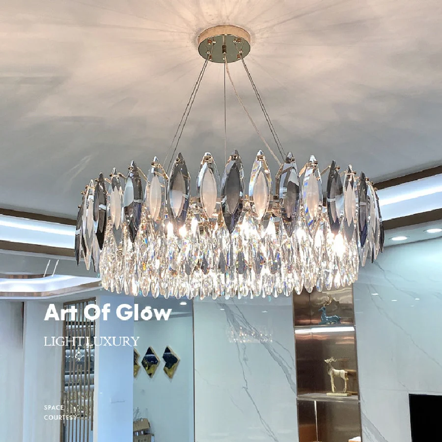 

Living Room Modern Luxury Chandelier Lustre K9 Crystal Led Pendant Lights Gold Metal E14 Hanging Lamp Foyer Lighting Fixture