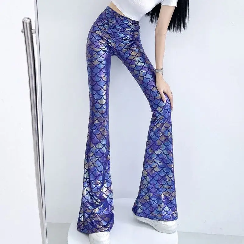 Женские блестящие облегающие брюки-клеш с высокой талией