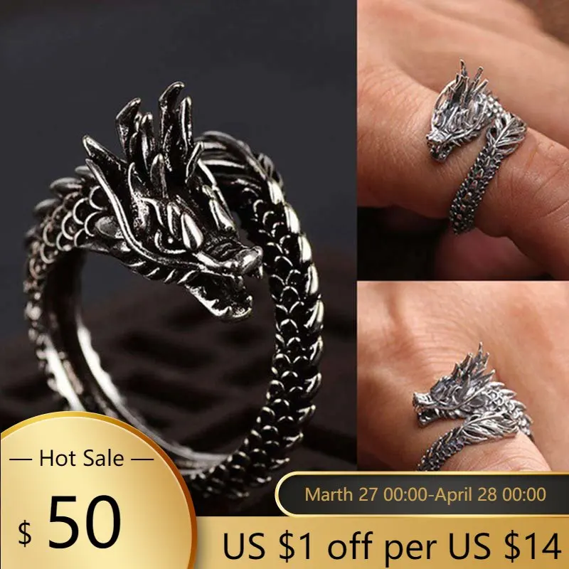 

New Fashion Adjustable 925 Sterling Silver Dragon Ring Men Women Jewelry Opening Rings