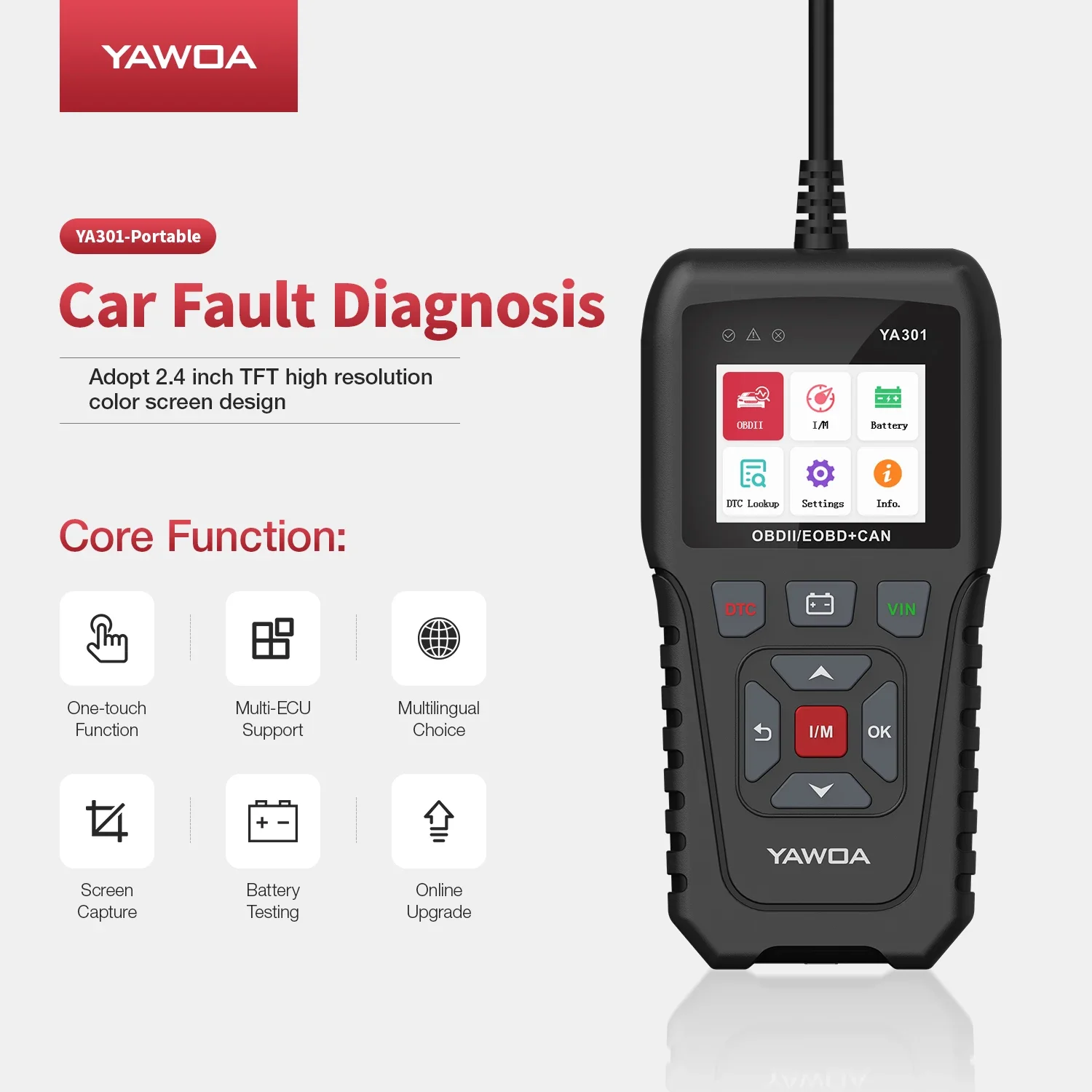 YA301 Тестер батареи для считывания кодов OBD2 YA-301 Инструмент сканера OBDII Полные
