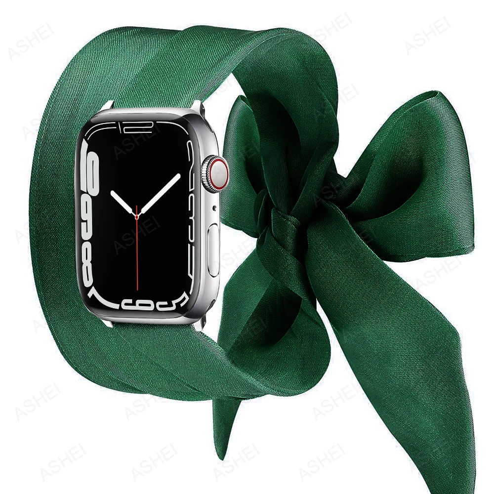 Фото Ремешок для Apple Watch Band series 7 41 мм 45 мм 6 5 4 se 40 мм 44 мм, Модный женский браслет с шарфом для iwatch 3 apple watch 38 мм 42 мм №4