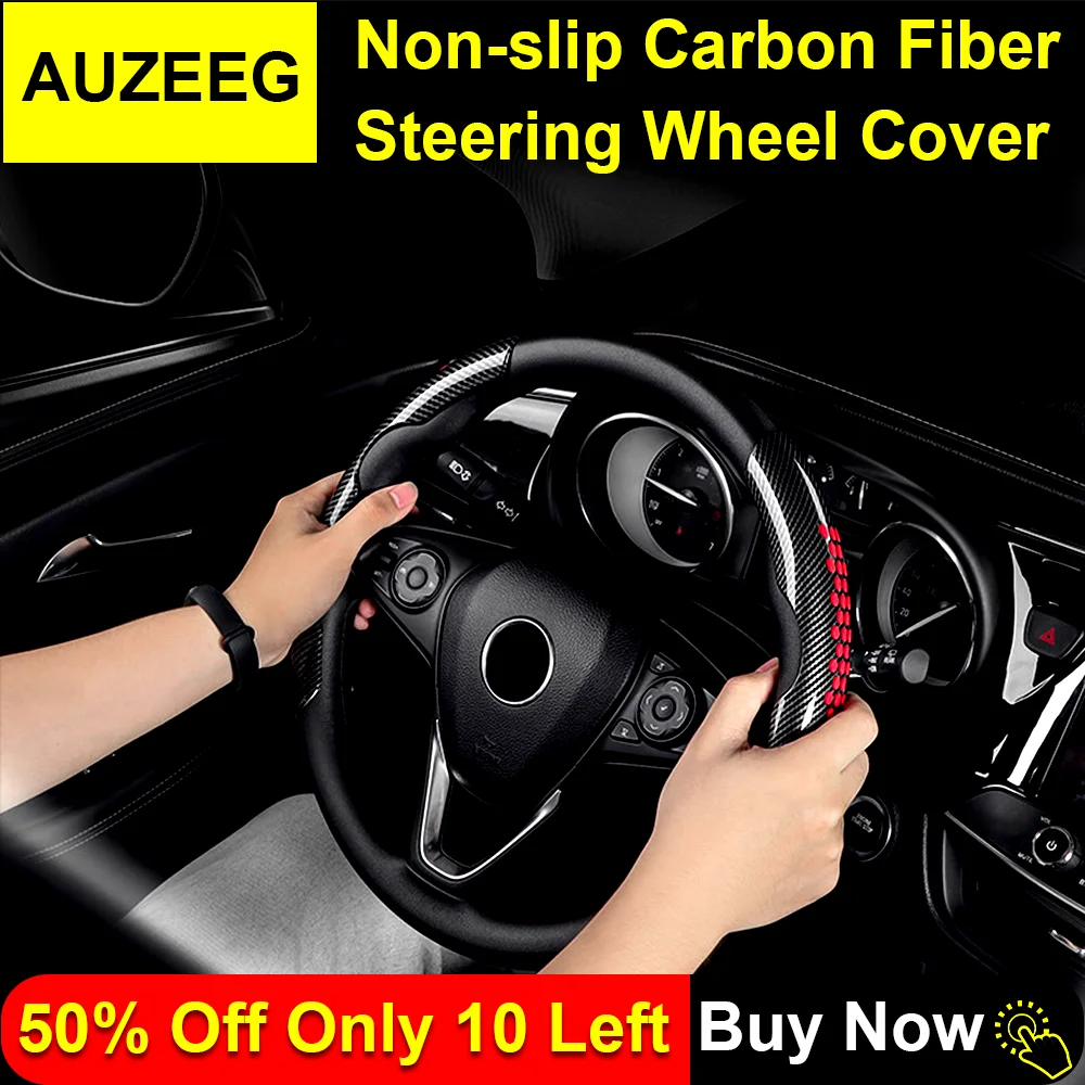 

Car Steering Wheel Cover,15 inch Diameter Carbon Fiber Anti-Slip Steering Wheel Cover Comfort Grip Universal Fit For Car,SUV