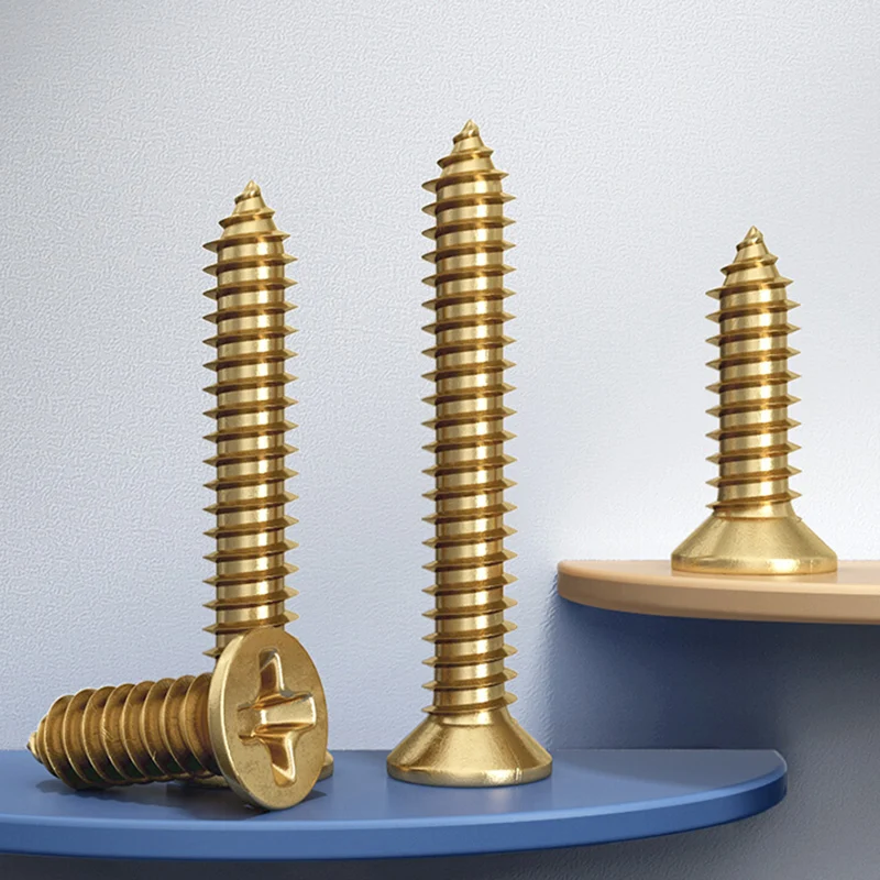 

M3 M3.5 M4 M5 Brass Self-tapping Screw Cross Countersunk Head Wood Screws Flat Head Phillips Coarse Teeth Screws 10 PCS
