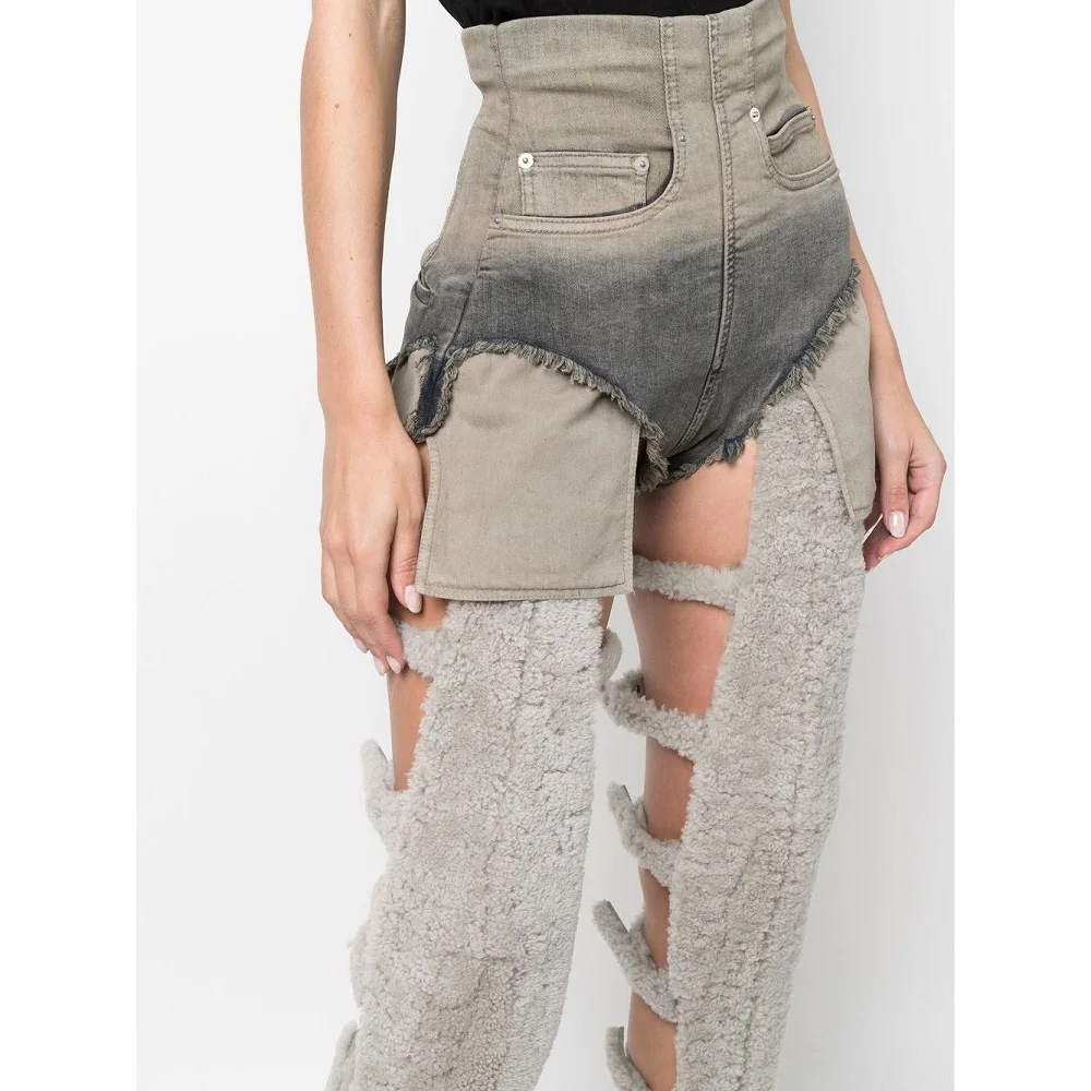 

Женские хлопковые джинсовые шорты с бахромой и высокой талией, размеры до XL