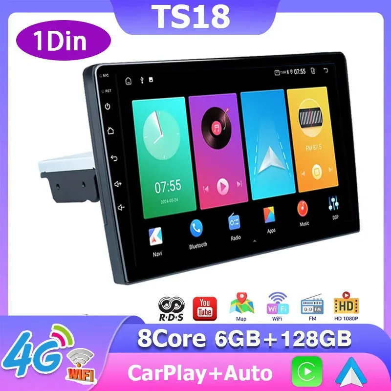 Фото Evean 1Din 10,1-дюймовый Android автомобильный радиоприемник TS18 4G SIM-карта 8 ядер 6 ГБ 128 ГБ Android автомобильный мультимедийный плеер FM AM №1