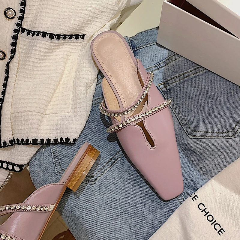 Женские мюли на плоской подошве блестящие мокасины из воловьей кожи без застежки