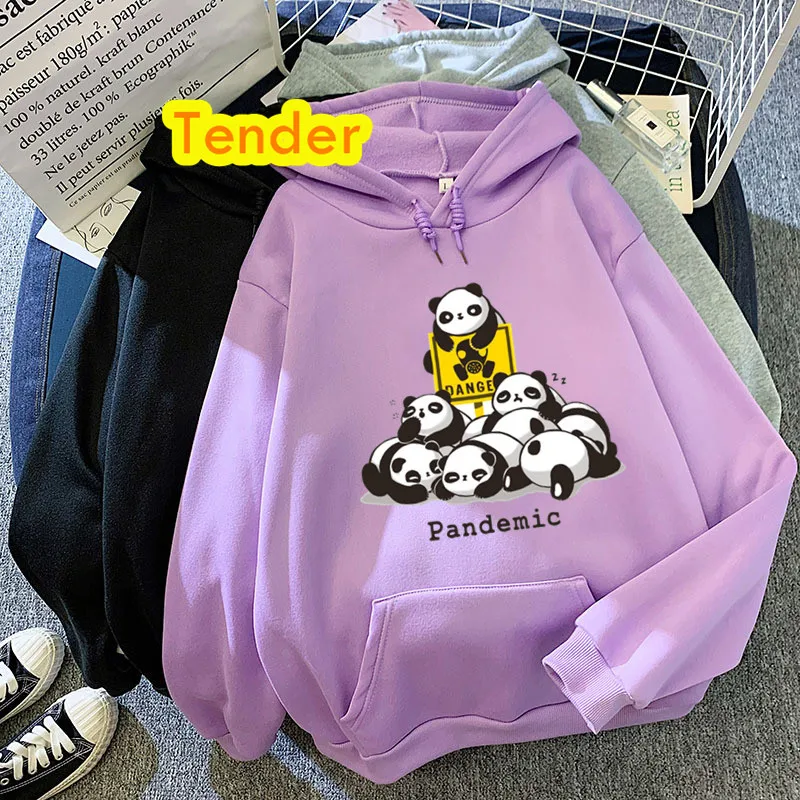 

Harajuku Casual Hoodies Women Hooded Hoodie Panda Printed Sweatshirt Long Sleeve Korean Style Pullover Loose Streetwear Kawaii