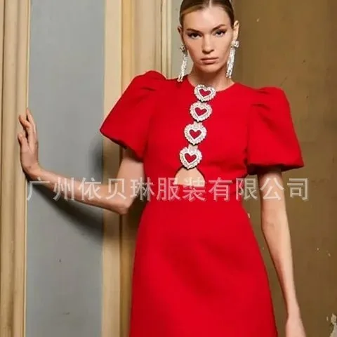 Элегантное мини-платье с бантом женское красное платье круглым вырезом коротким