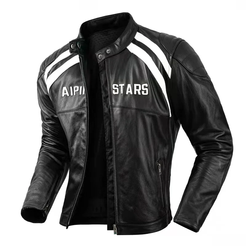

Men's Leather Biker Jacket Retro Short Club Cycling Wear 100% First Layer Cowhide Leather Jacket Mounting Protector MOTO Biker