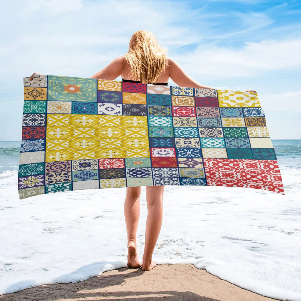 

Bohemian Retro Ethnic Square Microfiber Household Large Bath Towel Shower Face Hair Towel Travel Sports Yoga Beach Towels