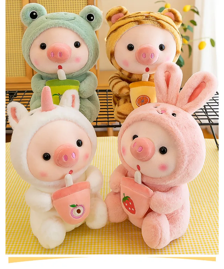 

1pc 25cm Cute Transformed Cosplay Unciorn Frog Tiger Bunny Boba Tea Pig Plush Toy Girl Plushies Sleep Ragdoll Doll Birthday Gift