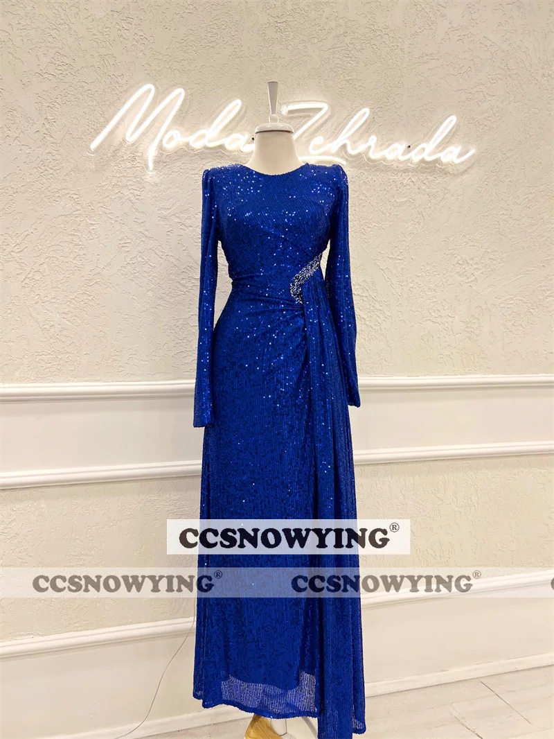 

Женское вечернее платье с блестками, длинным рукавом и круглым вырезом