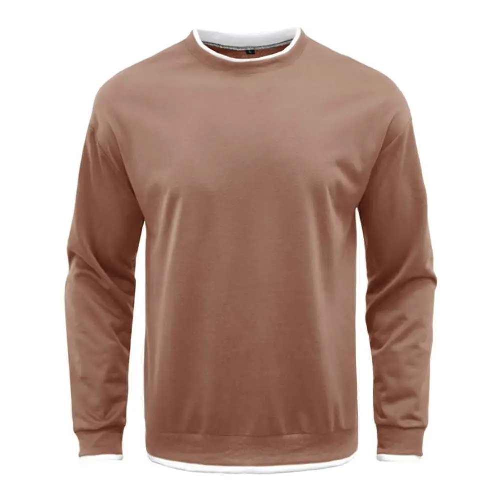 

Trendy Autumn Top Shrink Resistant Men T-shirt Elastic Solid Color Basic Top Pullover T-shirt Workwear
